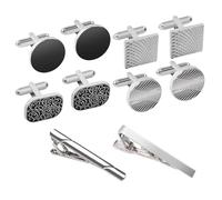 HTTDSLF 6 Pairs Bouton de Manchette Homme, Pince à Cravate Homme, Boutons de Manchette Classiques pour Homme, Epingle a Cravate, À La Mode Rétro Rayé Manchette, pour Mariage Business, Argent