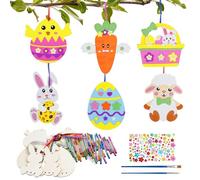 HTTDSLF 6 Pcs Kit de Bricolage de Pâques pour Enfant, Bricolage Carillon à Vent en Bois, Pâques Carillons à Vent Artisanat en Bois à Peindre, Pâques Décoration Suspendue DIY, pour Cadeau de Paques