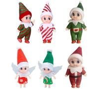 HTTDSLF 6 Pièces Mini Elfes de Noël, Bebe Lutin Farceur de Noel,Mini Poupées Elfes de Noël sur éTagèRe, Elfie (Garçon) et Elvie (Fille) Petite Poupée Elfe pour Filles Garçon Tradition de Noel