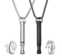 HTTDSLF Collier de Respiration, Anti Tabac, Anti Stress, pour Soulager Anxiété, Méditation, avec 2 Anneaux (Argent & Noir)
