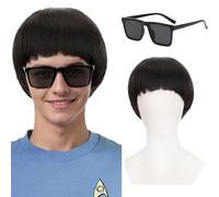 HTTDSLF Courte Perruque Noir pour Homme Femme, Noir Perruques Carré pour Adultes, Perruque de Cheveux, Lunettes de Soleil, pour Années 60 70 80 Film Jeu de Rôle Cosplay Déguisement Fête Halloween