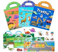 HTTDSLF Lot de 3 Livre d'autocollants 3D Réutilisables pour Enfants, Livre Autocollant, Gommettes Enfants, Stickers, Autocollant Enfant (2-6 Ans), pour Véhicules, Voyage et Jouet Éducatif Sensoriel