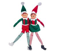 HTTDSLF Lutin Farceur de Noël Articulé, Lot de 2 Elfes Garcon & Fille en Peluche, Elfie (garçon) et Elvie (Fille), Figurine ludique et Souple Magie de Noel, Idéal pour Décor