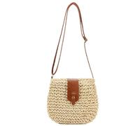 HTTDSLF Sac en Paille Femme, Sac à BandoulièRe en Paille pour Femme, Style Boho Fait Main Avec Bandoulière et Fermeture Éclair, pour Plage, Voyage et Prendre des Photos (Beige)