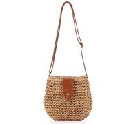 HTTDSLF Sac en Paille Femme, Sac à BandoulièRe en Paille pour Femme, Style Boho Fait Main Avec Bandoulière et Fermeture Éclair, pour Plage, Voyage et Prendre des Photos