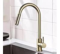 HTTGDGDH 360° Pull-Down Kitchen Faucet with Dual Spray Modes Single Handle Hot & Cold Water Stainless Steel Black & Gold Modern Design for Easy Use and Stylish Decor,Or Brossé