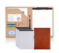HTTGDGDH Classeur À Pochettes A4 avec Blocs-Notes, en Cuir PU, Idéal pour Les Réunions Professionnelles Et Les Hommes. Convient Aux Femmes Et Aux Hommes.,Brown-4 Notepads