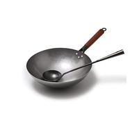 HTTGDGDH Poêle De Cuisson Wok, Wok Traditionnel Chinois en Fer Fait Main, Grand Wok Et Manche en Bois, Poêle Antiadhésive pour Cuisinière À Gaz, Ustensiles De Cuisine(Or-32Cm)