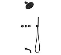 HTTGDGDH Robinets De Baignoire, Mitigeur De Douche Mural, Ensemble De Douche De Salle De Bain Noir À Trois Fonctions, Pommeau De Douche À Effet Pluie Encastré Carré De 20 Cm.