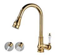 HTTGDGDH Vintage Kitchen Faucet 360° Swivel Brass Pull-Down Sprayer Extendable Antique Kitchen Tap Retro Robinet Cuisine Douchette for Home and Restaurant Use,Or