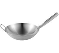 HTTGDGDH Wok en Fer Fait Main De 30 Cm, Poêle À Sauter en Acier Inoxydable 304, Antiadhésif Non Revêtu, Pré-Assaisonné, Poignée Ergonomique, Compatible avec Les Plaques À Inductio