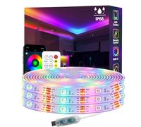 httpsmp Ws2812 Bande LED RVB + IC de 15 m, étanche IP68, alimentation USB 5 V, synchronisation de la musique, télécommande Bluetooth/RF, lumières pour balcon, terrasse, camping, jardin, chambre à