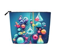HTTUP Abstrait Science Chimie Illustration 3D Impression Voyage d'affaires Essentiel Trousse de Maquillage à une seule couche Poche zippée Femme Grande Capacité, noir, One Size