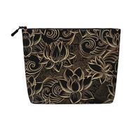 HTTUP Boho Gold Lotus Flowers Print Business Trip Essential Single Layer Makeup Bag Zippered Pouch Women Large Capacity, noir, One Size