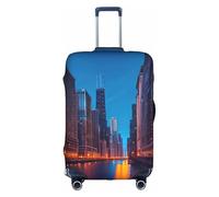 HTTUP Chicago Night Print Housse de bagage de voyage élastique lavable pratique avec fermeture éclair dissimulée pour valises, blanc, Small