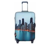 HTTUP Chicago Print Housse de bagage de voyage élastique lavable pratique avec fermeture éclair dissimulée pour valises, blanc, Large