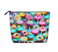 HTTUP Coloré Sweet Lollipop Cupcake Donut Print Business Trip Essential Single Layer Makeup Bag Zippered Pouch Women Large Capacity, noir, One Size