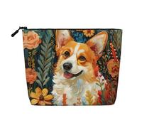HTTUP Corgi Trousse de maquillage simple couche avec fermeture éclair pour femme Motif fleurs printanières, noir, One Size