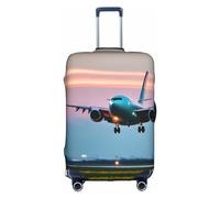 Httup Housse de bagage de voyage avec fermeture éclair dissimulée - Motif avion dans les lumières du soir - Pratique - Élastique - Lavable, blanc, Small