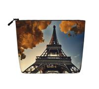 HTTUP Magnifique trousse de maquillage à une couche imprimée Tour Eiffel à fermeture éclair pour femme, grande capacité, noir, taille unique, Noir , Talla única
