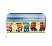 HTTUP Scène de plage avec chaises Imprimé décontracté Pochette portefeuille pour femme Capacité Portefeuille élégant Voyage Noir, Taille unique, Art, Noir , Taille unique, Art