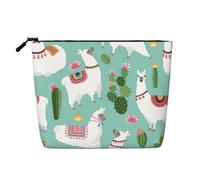 HTTUP Trousse de maquillage à une seule couche avec fermeture éclair pour femme, motif lama, alpaga, cactus, fleur, voyage d'affaires, taille unique, Noir/blanc, One Size