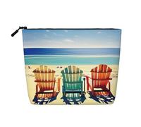 HTTUP Trousse de maquillage à une seule couche avec motif de scène de plage avec chaises, sac à fermeture éclair pour femme, grande capacité, noir, taille unique, taille unique, Noir , Talla única