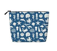 HTTUP Trousse de maquillage à une seule couche avec motif de vie marine sous-marine - Sac à fermeture éclair pour femme - Grande capacité - Noir - Taille unique - Noir - Taille unique - Taille unique,