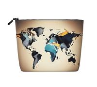 HTTUP Trousse de maquillage simple couche avec fermeture éclair pour femme Motif carte du monde abstrait, noir, One Size