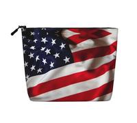 HTTUP Trousse de maquillage simple couche avec fermeture éclair pour femme Motif drapeau américain 1, noir, One Size