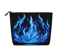 HTTUP Trousse de maquillage simple couche avec imprimé flamme indigo, sac à fermeture éclair pour femme, grande capacité, noir, taille unique, Noir, Talla única