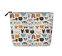 HTTUP Visages de chat et de chien, bouledogue, beagle, labrador, voyage d'affaires, trousse de maquillage à une seule couche, pochette zippée pour femme, grande capacité, noir, One Size
