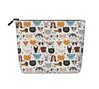 HTTUP Visages de chat et de chien, bouledogue, beagle, labrador, voyage d'affaires, trousse de maquillage à une seule couche, pochette zippée pour femme, grande capacité, noir, One Size