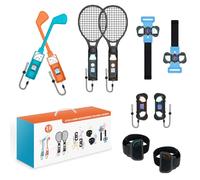 HTU Ensemble d'accessoires de sport 10 en 1 pour Switch 2, contrôleur, accessoires de jeux de sport, raquette de tennis, club de golf, brassard, sangle de jambe, poignée de contrôleur de jeu