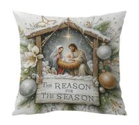 HTU Kit de coussin au point de croix estampé Jésus vert 11 ct 45 x 45 cm avec fermeture éclair pour décoration d'intérieur (Jésus B)