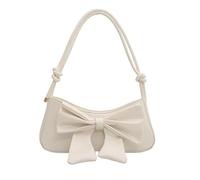 HTU Mignon Bowknot Décor Sac à bandoulière en Cuir PU Petit Sac à Main avec Sangle réglable Pochette Sac à Main Sac à bandoulière Tendance pour Femme (Blanc)