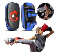 HTU PU Cuir Cible de Boxe incurvé Main Pied Coup de Pied Pad Sac Muay Thai Pad (Bleu)