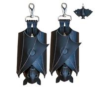 HTU PU Leather Bat Keychain with Wings Bat Key Bag for Men and Women (Black 2pcs) (Black Style 2)