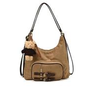 HTU Sac à bandoulière en faux suède givré avec pendentif Sac à dos Commute (Kaki)