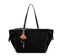 HTU Sac à bandoulière en PU pour femme, sac de transport tendance, capacité, élégant, simple, fermeture à loquet, sac Hobo chic avec pendentif, sac de transport vintage (noir)
