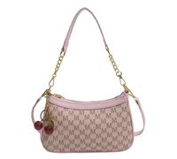 HTU Sac à bandoulière rétro en PU imprimé croissant pour femme, avec sangle ajustable, fermeture éclair, sac Hobo pour voyage, shopping, travail, quotidien (rose)