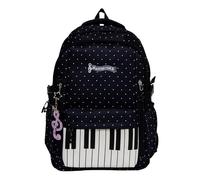 HTU Sac à dos de randonnée pour enfants imprimé piano à pois avec fermeture éclair, sac à dos musical avec breloque, léger pour enfants filles garçons adolescents (le sac est livré plié) (noir)
