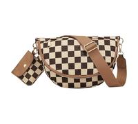 HTU Sac Banane à Carreaux avec Sangle réglable, Grande capacité, Sac à Main de Tous Les Jours avec Petit Sac pour Femme, Voyage, Rendez-Vous, Shopping (Marron)