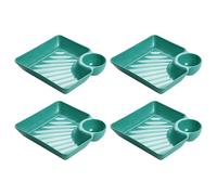 HTU Set de 4 plateaux de service en plastique pour chips, trempettes, sushis, tacos, charcuterie, avec soucoupe, empilables, durables