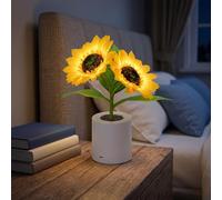 HTU Shimmering Sunflower Lamp, 3D Realistic Twinkling Tree Sunflower 2-Color Dimming Small Sunflower Night Light with USB Charging for Birthday Valentines Mothers Day Gifts-2 flowers