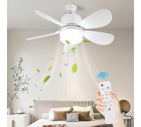 HTU Ventilateur de plafond silencieux avec lanterne à LED, télécommande, variation universelle d'intensité, base E26/E27, ventilateur amovible à cinq pales pour salle à manger-30w