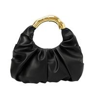 HTU Women PU Pleated Vintage Hobo Handbag with Hardware Handles Top Handle Bag Solid Color Cloud-Shaped Tote Purses for Travel Shopping Daily (Black)