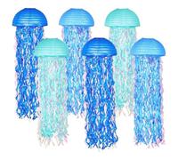 Htuteyy Lanterne en Papier en Forme de Méduse Suspendue Bleue sous, Ensemble de 6, pour Décorations de Fêtes d'anniversaire de Sirène.