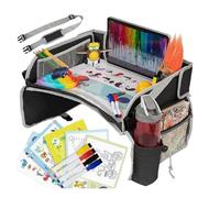 Htuteyy Plateau de Voyage pour Enfants en Voiture - Plateau pour Siège Auto avec Feuilles D'Activités et Stylos, Indispensable pour les Voyages en Voiture et en Avion
