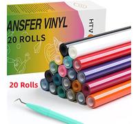 HTVRONT 20/14 Pack 12inX3ft/30X90cm rouleau de vinyle de transfert de chaleur PU pour impression de T-shirt Cricut bricolage fer sur Film HTV facile à couper 20 pack